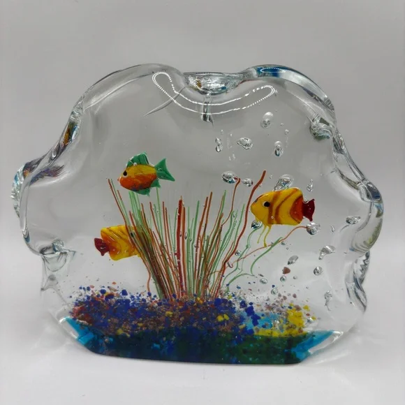 Murano Glass Multi Color Paperweight Fish Aquarium - Picture 1 of 12